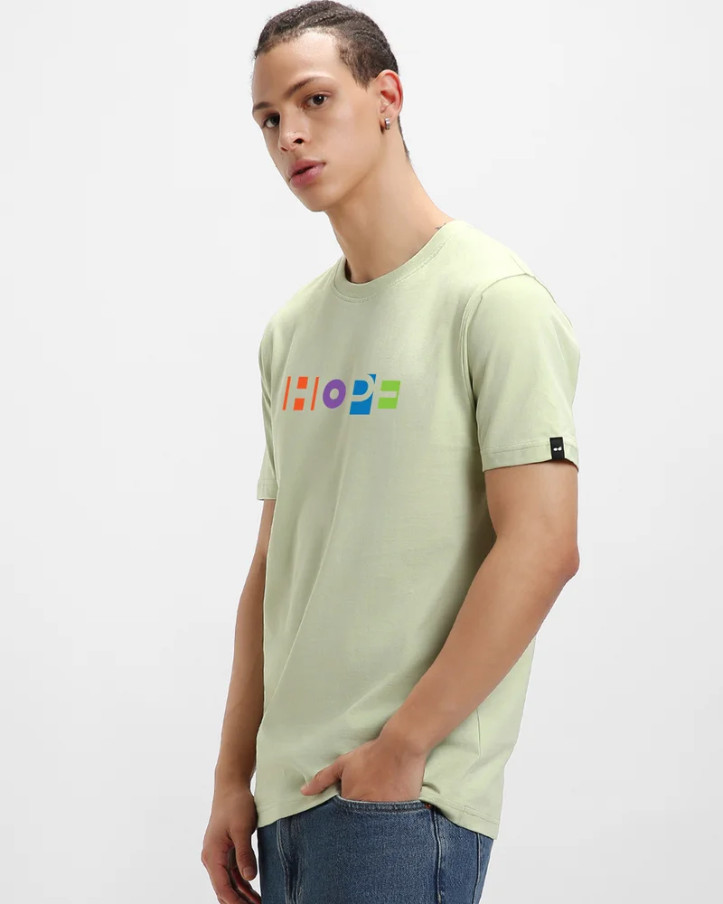 bewakoof Men's Fog Green Pop Hope Typography T-shirt